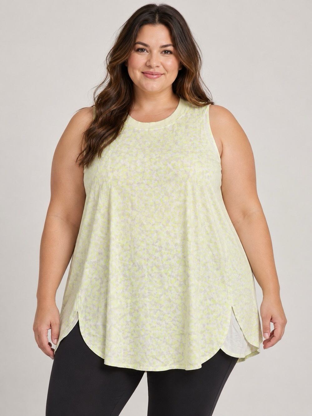 Athleta Zephyr Print Tank Top Womens 3X Neon Yellow White Sleeveless Tunic